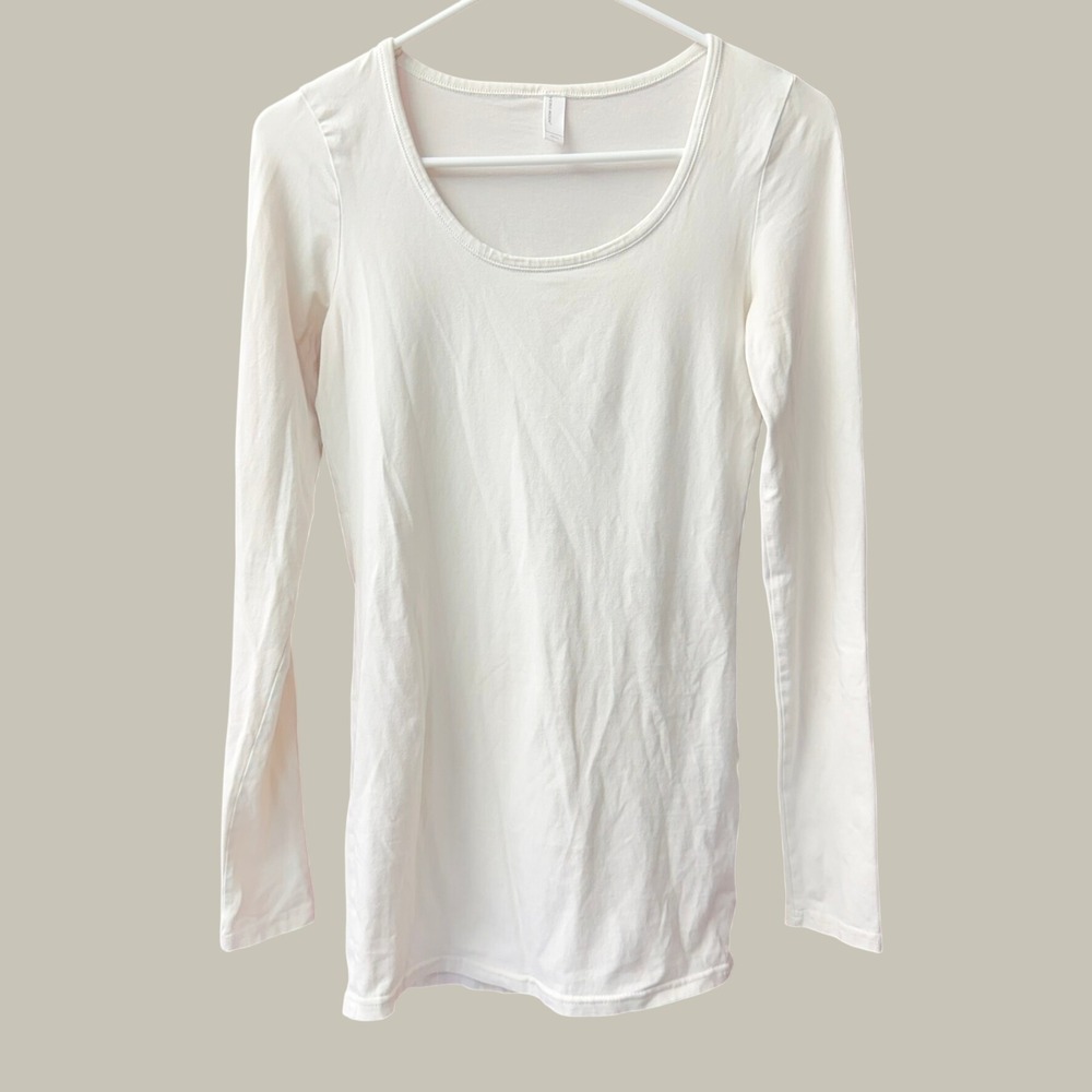 Vero Moda Long Sleeve Top Womens Small Off-White U-Neck Mini LS Staple Classic
